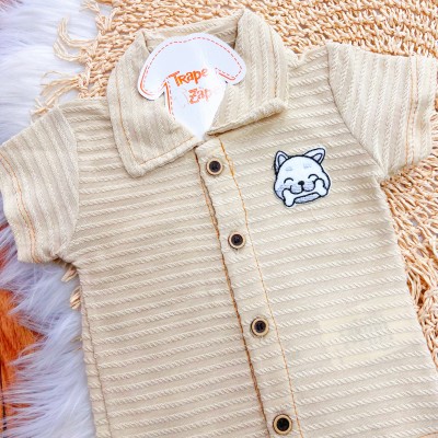 Conj. Camisa Cachorrinho e Bermuda Saruel - Areia e Off White